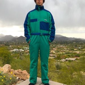 Vintage Moser Green and Blue Ski Suit